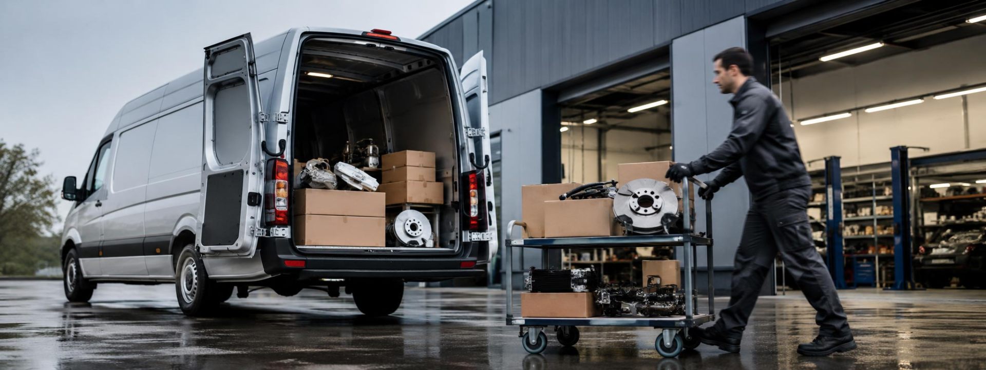 Automotive parts in a delivery van